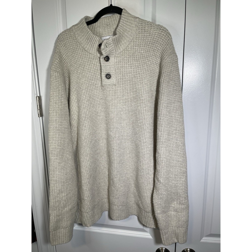 Old Navy Men's Button Up Mock Neck Textured Beige Sweater Size XXL
